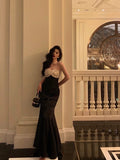 Mermaid Strapless Sleeveless Black Ankle Length Ruffle Prom Dresses Birthday Outfits SD623