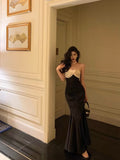 Mermaid Strapless Sleeveless Black Ankle Length Ruffle Prom Dresses Birthday Outfits SD623