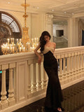 Mermaid Strapless Sleeveless Black Ankle Length Ruffle Prom Dresses Birthday Outfits SD623
