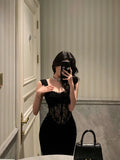 Sheath Straps Sleeveless Black Ankle Length Lace Prom Dresses Birthday Outfits SD625