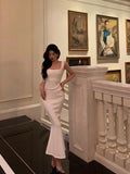 Mermaid Straps White Sleeveless Date Night Dress Prom Dresses Birthday Outfits SD629