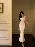 Mermaid Straps White Sleeveless Date Night Dress Prom Dresses Birthday Outfits SD629 HZ0628