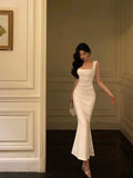 Mermaid Straps White Sleeveless Date Night Dress Prom Dresses Birthday Outfits SD629