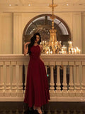 A Line Boat Neckline Sleeveless Burgundy Ankle Length Prom Dresses Birthday Outfits SD632