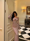 Sheath Long Sleeves Lilac Tea Length Prom Dresses Birthday Outfits SD635