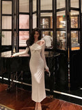 Mermaid Halter Long Sleeves Date Night Dress White Prom Dresses Birthday Outfits SD637