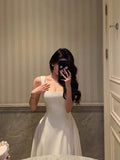 A Line Straps Sleeveless White Tea Length Prom Dresses Birthday Outfits SD640