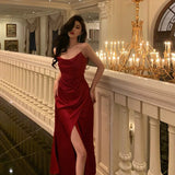 Sheath Spaghetti Straps Sleeveless Red Ankle Length Prom Dresses Birthday Outfits SD648