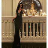 Sheath Spaghetti Straps Sleeveless Black Prom Dresses Birthday Outfits With Flower SD653