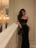Sheath Spaghetti Straps Sleeveless Black Velvet Prom Dresses Birthday Outfits SD654