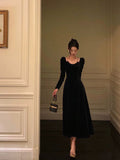 A line Straps Long Sleeves Black Velvet Prom Dresses Birthday Outfits SD658