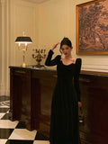 A line Straps Long Sleeves Black Velvet Prom Dresses Birthday Outfits SD658
