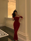 Sheath Off The Shoulder Short Sleeves Date Night Dress Red Prom Dresses Birthday Outfits SD660