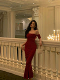 Sheath Off The Shoulder Short Sleeves Date Night Dress Red Prom Dresses Birthday Outfits SD660