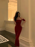Sheath Off The Shoulder Short Sleeves Date Night Dress Red Prom Dresses Birthday Outfits SD660