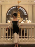 Sheath Square Neckline Long Sleeves Black Prom Dresses Birthday Outfits With Ruffle SD663