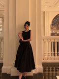 Ball Gown Jewel Sleeveless Black Satin Prom Dresses Birthday Outfits SD673