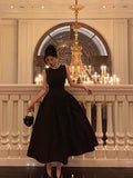 Ball Gown Jewel Sleeveless Black Satin Prom Dresses Birthday Outfits SD673