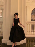 Ball Gown Jewel Sleeveless Black Satin Prom Dresses Birthday Outfits SD673
