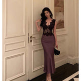 Sheath V Neckline Sleeveless Grape Tea Length Prom Dresses Birthday Outfits SD677