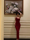 Sheath Halter Neckline Sleeveless Red Prom Dresses Birthday Outfits With Flower SD683