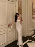 Mermaid Sweetheart White Long Prom Dresses Simple Fold Birthday Outfits SD685