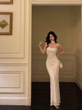 Mermaid Sweetheart White Long Prom Dresses Simple Fold Birthday Outfits SD685