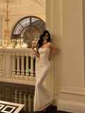 Mermaid Sweetheart White Long Prom Dresses Simple Fold Birthday Outfits SD685