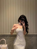 Mermaid Sweetheart White Long Prom Dresses Simple Fold Birthday Outfits SD685