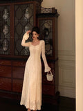 A line Long Sleeves White Lace Date Night Dress Prom Dresses Birthday Outfits SD688