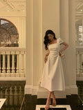 A line Short Sleeves White Date Night Dress Prom Dresses Birthday Outfits SD689