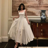 A line Square Neckline Sleeveless White Date Night Dress Prom Dresses Birthday Outfits SD708 HZ0628