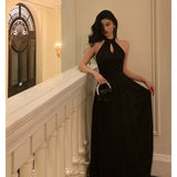 A Line Halter Sleeveless Black Prom Dresses Birthday Outfits SD711
