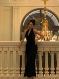 Sheath Halter Sleeveless Black Velvet Tea Length Prom Dresses Birthday Outfits SD712