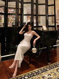 Mermaid Spaghetti Straps Sleeveless White Prom Dresses Birthday Outfits SD714