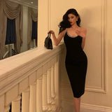 Sheath Halter Black Backless Knee Length Prom Dresses Birthday Outfits SD717