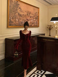 Sheath Halter Long Sleeves Burgundy Velvet Date Night Dress Prom Dresses Birthday Outfit SD728