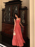 A Line Square Neckline Pink Long Prom Dresses Birthday Outfits SD730