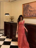 A Line Square Neckline Pink Long Prom Dresses Birthday Outfits SD730
