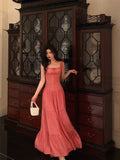 A Line Square Neckline Pink Long Prom Dresses Birthday Outfits SD730