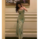 Sheath Spaghetti Straps Sage Green Date Night Dress Prom Dresses Birthday Outfit SD731