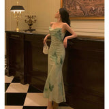 Sheath Spaghetti Straps Sage Green Date Night Dress Prom Dresses Birthday Outfit SD731