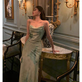 Sheath Spaghetti Straps Sage Green Date Night Dress Prom Dresses Birthday Outfit SD731