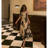 A Line Spaghetti Straps Black Date Night Dress Prom Dresses Birthday Outfit SD732