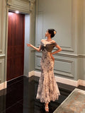 Mermaid Off The Shoulder Floral Long Prom Dresses Birthday Outfits SD733