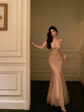 Mermaid Spaghetti Straps Sequin Sleeveless Long Prom Dresses Birthday Outfits SD734