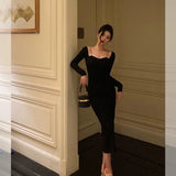 Sheath Long Sleeves Black Prom Dresses Birthday Outfits SD736