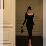 Sheath Long Sleeves Black Prom Dresses Birthday Outfits SD736