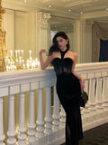 Sheath High Neckline Black Velvet Long Prom Dresses Birthday Outfits SD737
