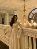A Line Square Neckline Long Sleeves Ivory Date Night Dress Prom Dresses Birthday Outfit SD740